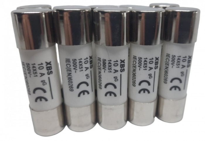 Set 10 sigurante 14x51 10A fuzibile cilindrice ceramica 500V AC gG