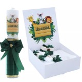 Cumpara ieftin Set Cutie Trusou cu Lumanare, 9 Piese, &quot;Azi m-am crestinat&quot;, Verde Inchis, Animale - TB185