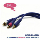 Cablu audio Jack 3.5 mm la 2x RCA 3m aurit, Oem