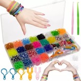 Set creativ pentru bratari DIY cu elastice, 1500 piese si 23 culori