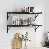vidaXL Rafturi Perete Negre 75x30x3 cm, Set 2 Bucăți, Oțel Inoxidabil, Raft Suspendat, Rafturi Decorative, Montaj Ușor