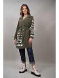 Sacou Dama Tip Trench Zeffirato Kaki/Bej, Cordon Talie, S-M-L, Fashionland, Fabricat in Italia, Poliester