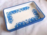 Tava lemn cu motiv traditional floral stilizat albastru 32747