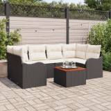 Set de canapele de grădină vidaXL de 7 piese cu perne Negru Poliratan Acacia