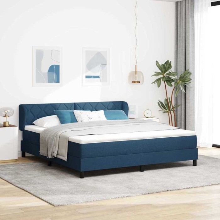 vidaXL Pat boxspring cu saltea albastru 180 x 200 cm țesătură 3340107