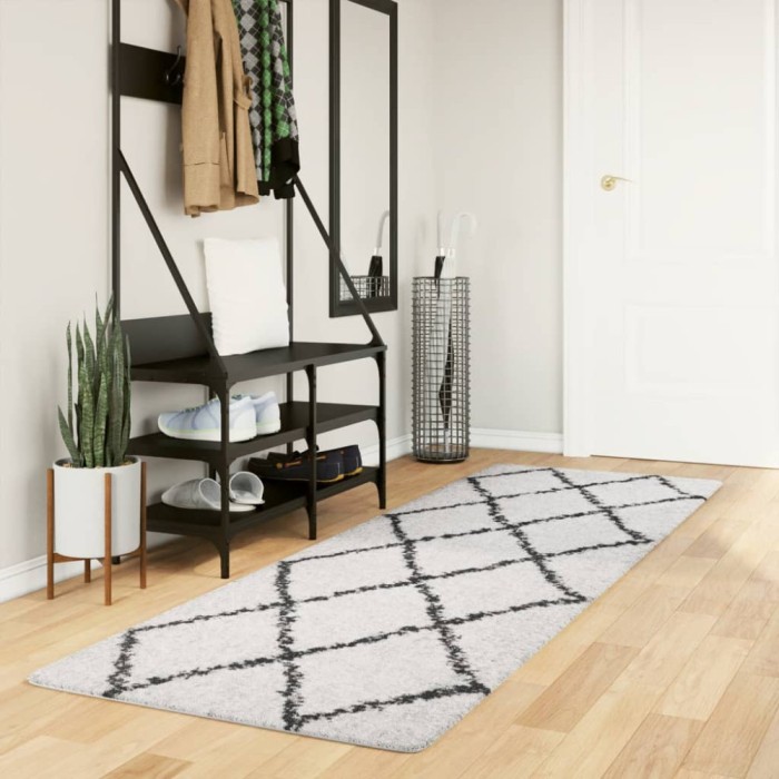 Covor pufos &quot;PAMPLONA&quot; fire &icirc;nalte negru/crem modern 80x250 cm