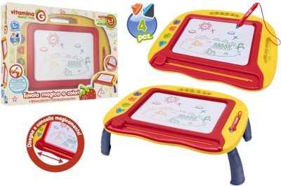 Tablita desen pentru copii, Globo Vitamina G, cu suport picioare, creion special magnetic, 4 forme tip stampile incluse, suprafata desen multicolora, foto