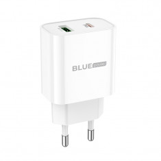 Incarcator Retea BLUE Power BC80A, 20W, 3A, 1 X USB-A – 1 X USB-C, Alb