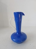 Vaza sticla albastra, tip carafa cu un brat, 15cm inaltime,