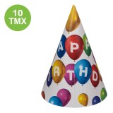 Coifuri Petrecere Carton, Model Baloane Happy Birthday, Set 10 Bucăți, Multicolor, 15 cm, Oem