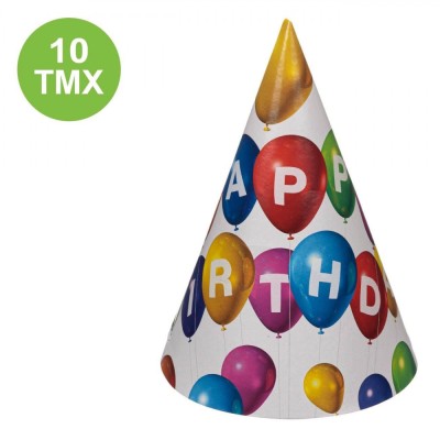 Coifuri Petrecere Carton, Model Baloane Happy Birthday, Set 10 Bucăți, Multicolor, 15 cm foto