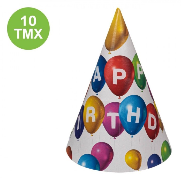 Coifuri Petrecere Carton, Model Baloane Happy Birthday, Set 10 Bucăți, Multicolor, 15 cm