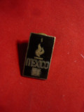 Insigna cu buton - Olimpiada Mexico 1968 ,h=2,1cm ,metal si email