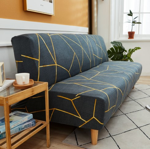 Husa universala pentru canapea, pat, bleumarin cu figuri geometrice,190 x 210 cm