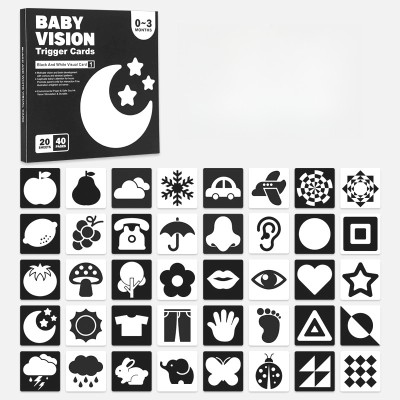 Set joc de memorare pentru copii, 40 modele, 14 x 14cm, Alb/Negru foto