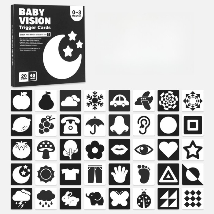 Set joc de memorare pentru copii, 40 modele, 14 x 14cm, Alb/Negru