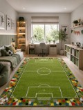 Cumpara ieftin Covor Camera Copii Teren Fotbal 11118-130, Marime 80 x 150 cm, Verde, Inaltime Fir 9 mm, Antialergic, Polipropilena, Gradinita, Cresa, Loc de Joaca