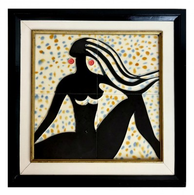 Tablou stil Matisse - tip Azulejos, 4 placi de ceramica embosata, pictata manual foto