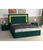 Pat Tapitat Ianis Verde + Saltea Lux Ortopedica + Noptiere Tapitate 140x200cm