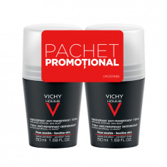 Pachet Deodorant roll-on antiperspirant control extrem pentru bărbați 72h, 50 ml + 50 ml, Vichy Homme