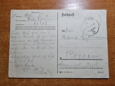 carte postala cu stampila svastica - al 2-lea razboi mondial - din anul 1941 foto