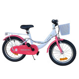 Bicicleta copii, roti 16 inch, cos frontal, portbagaj, frane v-brake, cric, alb roz MultiMark GlobalProd, ProCart