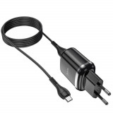 Cumpara ieftin Incarcator priza EU, HOCO N4 Aspiring 12W, cu cablu microUSB, lungime 1m, 5V 2.4 A, 2 x USB, negru