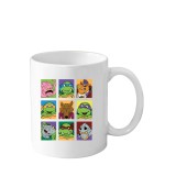 Cana din ceramica haioasa desene animate vechi, 330 ml, alba, tematica Testoasele Ninja 2