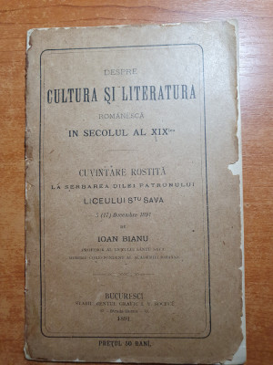 cultura si literatura romaneasca in secolul al 19-lea - liceul sfantul sava 1891 foto