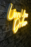 Decoratiune luminoasa LED, Live Your Dream, Benzi flexibile de neon, DC 12 V, Galben, Neon Graph