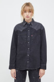 Levi&#039;s camasa jeans femei, culoarea negru, cu guler clasic, regular