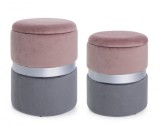 Cumpara ieftin Set 2 tabureti catifea gri roz Polina 31.5x38 cm, 36x44 cm