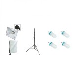 Cumpara ieftin Kit lumina continua videochat: suport 4 becuri cu softbox 50x70cm, 4x bec105W, stativ 75-205cm, iShoot