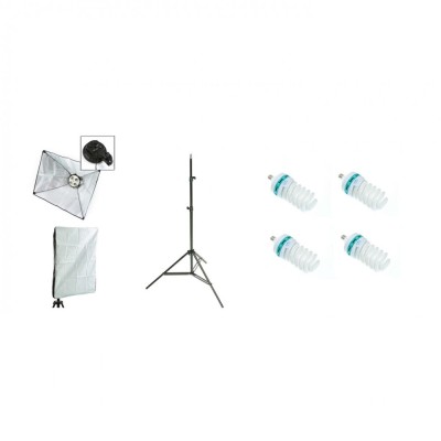 Kit lumina continua foto-video cu: Lampa 4 becuri e27, softbox 40x60cm, stativ 75x210cm si 4 becuri 125W/5500K foto