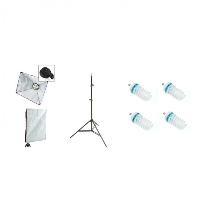 Kit lumina continua foto-video cu: Lampa 4 becuri e27, softbox 40x60cm, stativ 75x210cm si 4 becuri 125W/5500K