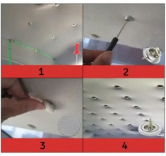Kit pentru reparatia plafonului auto, Zola, 60 de nituri de reparatie, din metal si plastic, lungime surub 13 mm, argintiu
