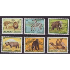 95-MANAMA-Animale-Serie de timbre -leu,zebra,elefant,rinocer,urs,camila,MNH