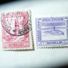 2 Timbre Somalia Italiana 1932 val. 7 1/2 nestamp. sarniera si val.20 stamp.