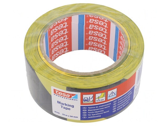 Bandă Avertizare Galben-Negru Autoadezivă 33m x 50mm