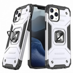 Husa Plastic - TPU WZK Ring Tough Armor Kickstand pentru Apple iPhone 13 Pro, Argintie