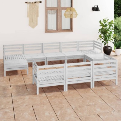 vidaXL Set mobilier relaxare grădină, 10 piese, alb, lemn masiv de pin foto