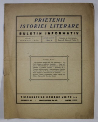 PRIETENII ISTORIEI LITERARE , BULETIN INFORMATIV , ANUL I , NO.2 , 1933 foto