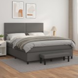VidaXL Pat box spring cu saltea, gri, 180x200 cm, piele ecologică 3137621