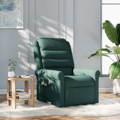 vidaXL Fotoliu de masaj rabatabil, verde &amp;icirc;nchis, material textil 4015652 foto