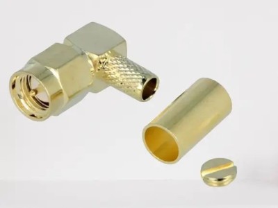Conector SMA mufa tata unghi 90 grade aurit RG58 de crimpat pe cablu H3473A COPPER foto