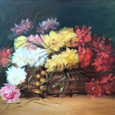 Eugenia (Jenița) Ghiga Bulbuc (1901-1979)-Coş cu flori, ulei