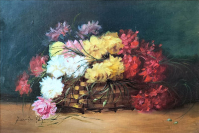 Eugenia (Jenița) Ghiga Bulbuc (1901-1979)-Coş cu flori, ulei foto