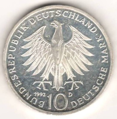 SV * Germania 10 MARK 1992 D * ARGINT foto