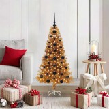 VidaXL Brad de Crăciun cu 150 LED cu suport Auriu 120 cm PET 3396604