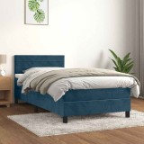 vidaXL Pat box spring cu saltea, albastru &icirc;nchis, 80x200 cm, catifea 3141333